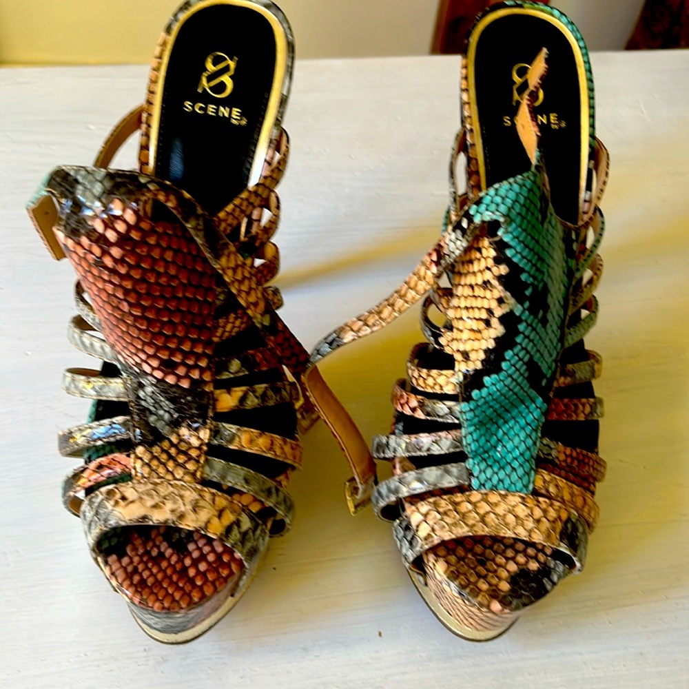 Scene platform snakeskin shoe.  6 inch platform heel.  Size 9